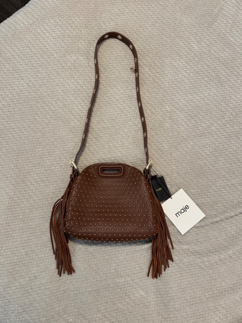 Maje Miss M Mini Brown Leather Studded Cross-body Bag - NWT - Picture 8 of 15